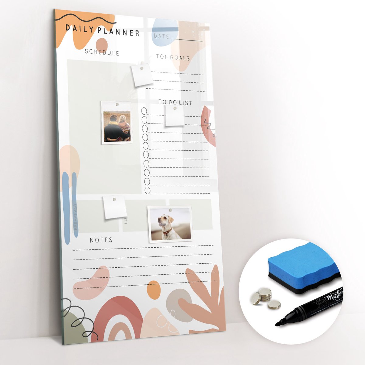 Tulup Whitebord - Dagplanner - 60 x 120 cm - Veelkleurig Memobord Keuken - Gratis 5 Sterke Magneten + Whiteboard Marker & Wisser - Organizer Muur - Memobord Magnetisch - Organiseer Je Bureau