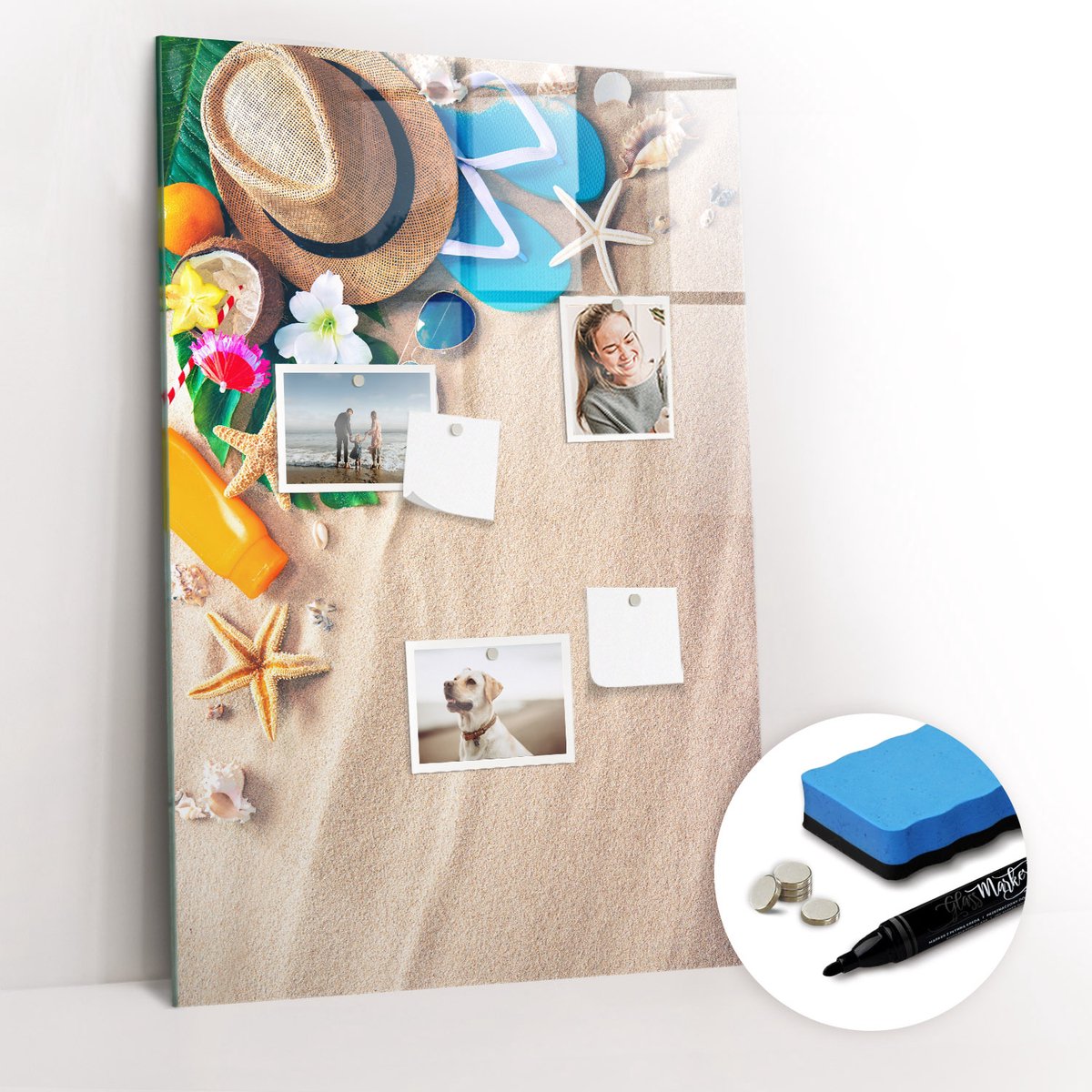 Tulup Whitebord - Zandstrand - 60 x 90 cm - Beige Memobord Keuken - Gratis 5 Sterke Magneten + Whiteboard Marker & Wisser - Stylish Memo Board - Magneetbord Rechthoekig - Planning Muur