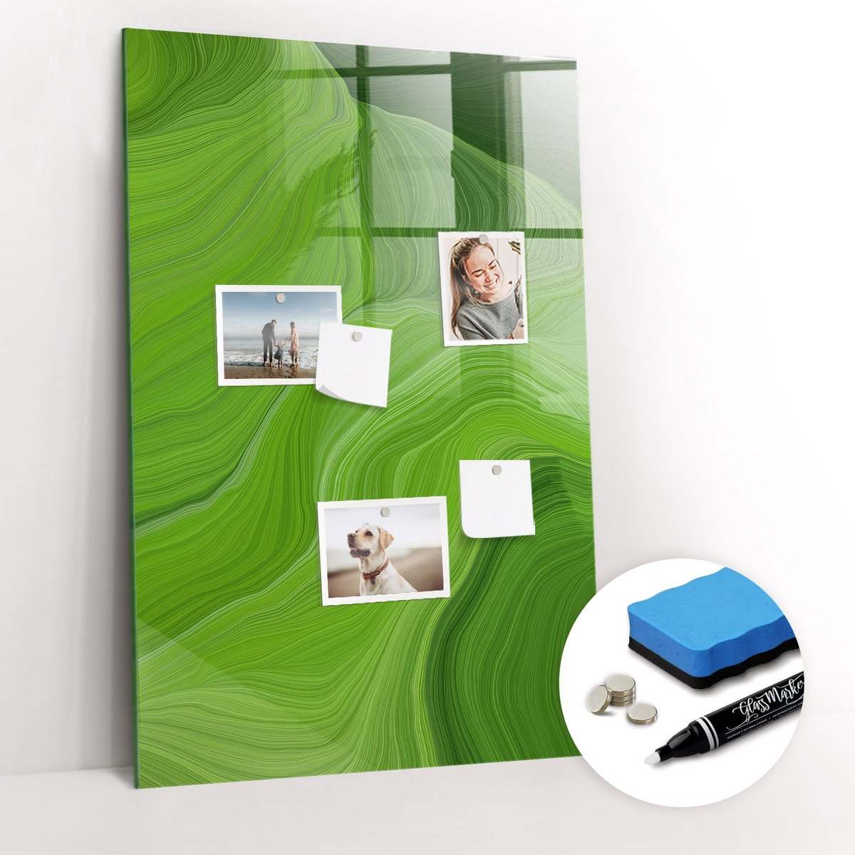 Tulup Whitebord - Golfabstractie - 60 x 90 cm - Groente Memo Bord - Gratis 5 Sterke Magneten + Whiteboard Marker & Wisser - Design Memobord - Memo Magneetbord - Productiviteit Tools
