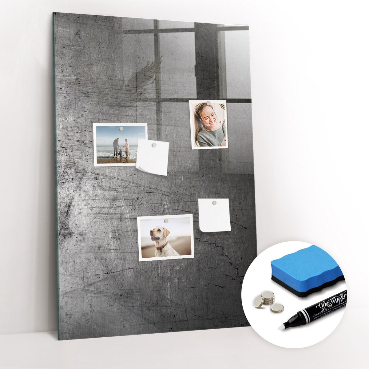 Tulup Whitebord - Bekrast metaal - 60 x 90 cm - Grijs Magnetisch Bord - Gratis 5 Sterke Magneten + Whiteboard Marker & Wisser - Scandinavisch Design Bord - Magnetisch Wandbord - Organiseer Je Bureau