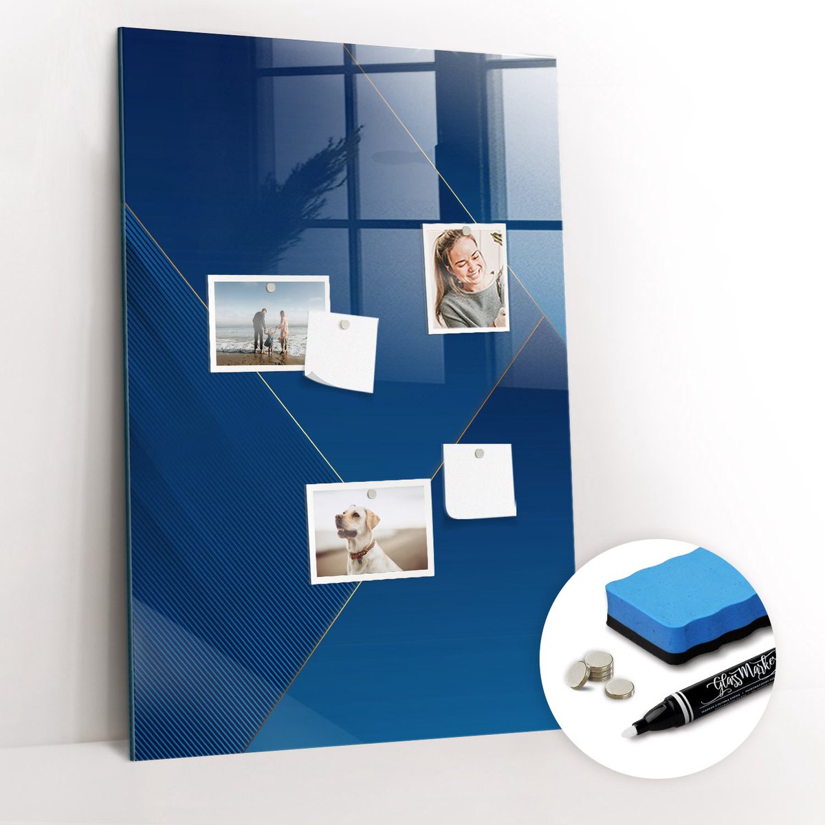 Tulup Whitebord - Decoratief patroon - 60 x 90 cm - Blauw Magnetisch Memobord - Gratis 5 Sterke Magneten + Whiteboard Marker & Wisser - Stylish Memo Board - Memo Bord - Organiseer Je Bureau