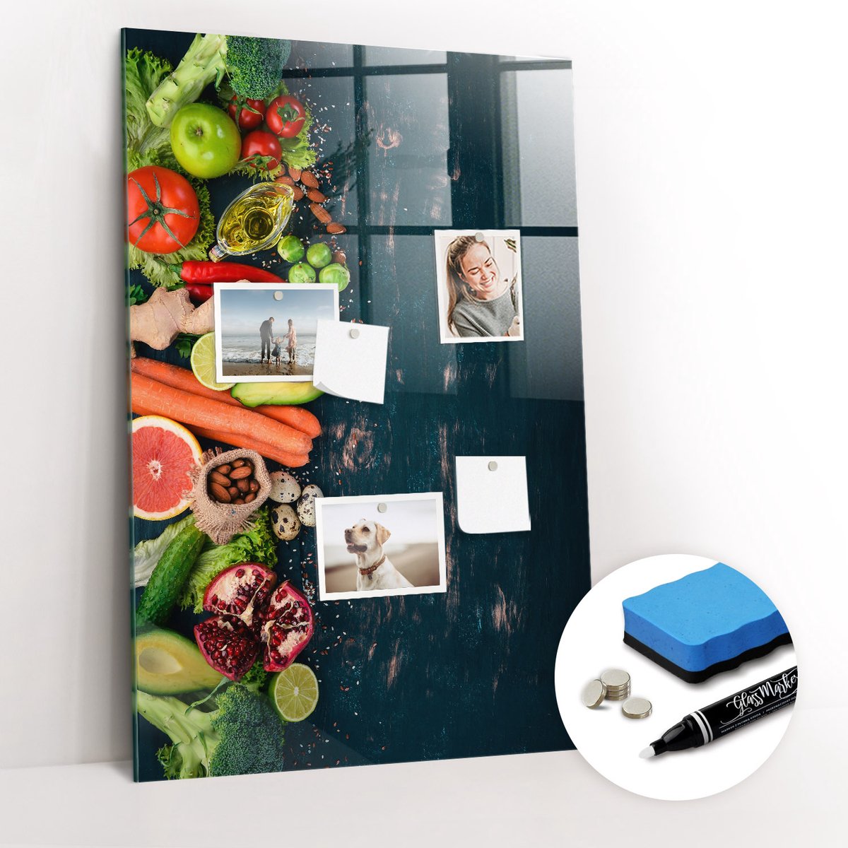 Tulup Whitebord - Veganistische tabel - 60 x 90 cm - Veelkleurig Memobord Glas - Gratis 5 Sterke Magneten + Whiteboard Marker & Wisser - Scandinavisch Design Bord - Magneetbord Design - Organiseer Je Bureau