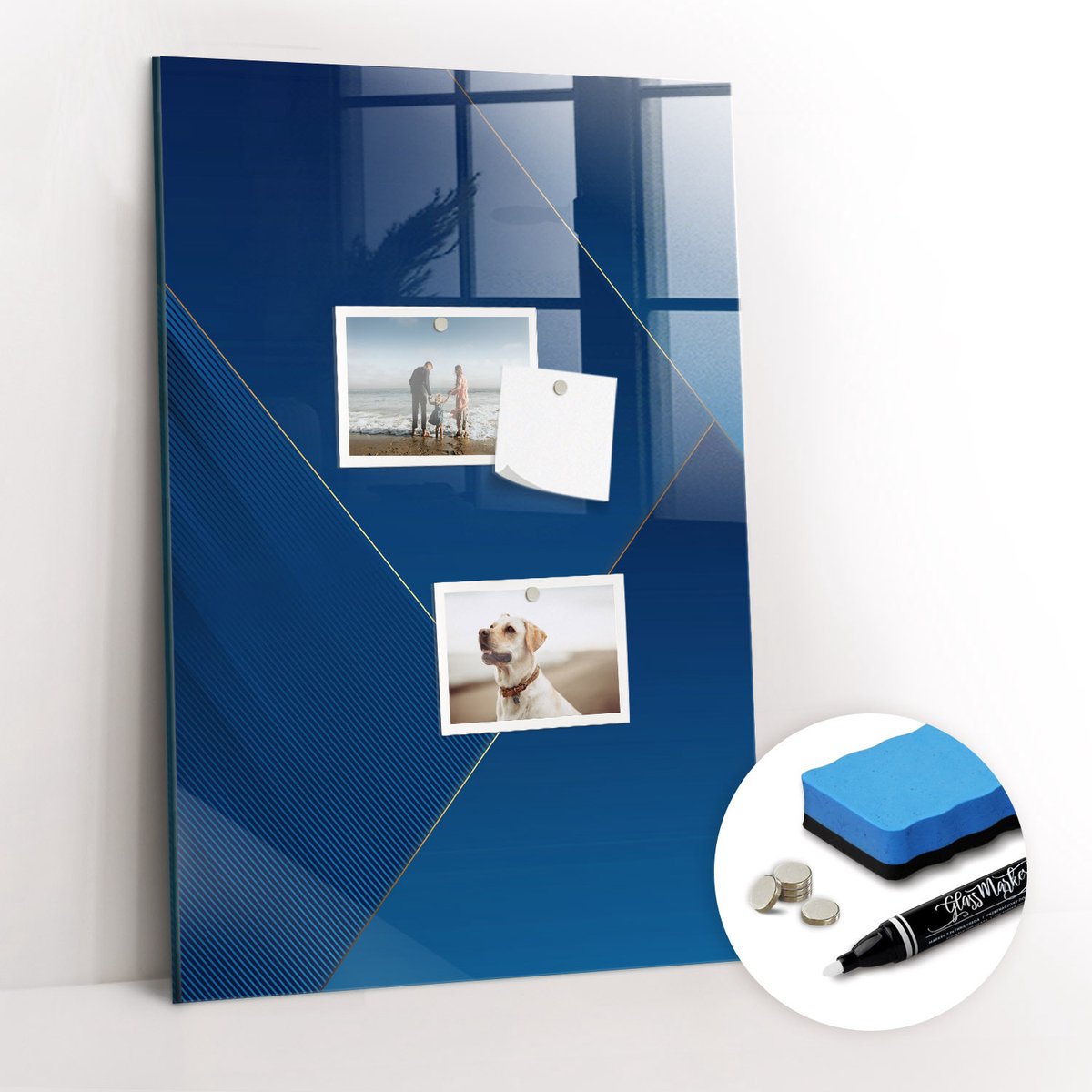 Tulup Whitebord - Decoratief patroon - 40 x 60 cm - Blauw Memo Magneetbord - Gratis 5 Sterke Magneten + Whiteboard Marker & Wisser - Design Memobord - Magneetbord Muur - Ideeënbord Thuiswerkplek