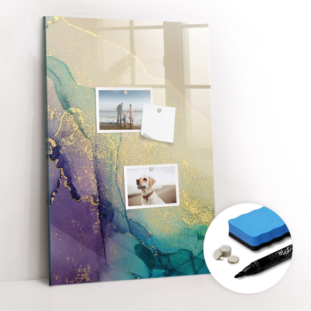 Tulup Whitebord - Kleurrijk pastelkleurig marmer - 40 x 60 cm - Groente Foto Magneetbord - Gratis 5 Sterke Magneten + Whiteboard Marker & Wisser - Industrieel Wandbord - Magneetbord Muur - Inspiratiebord Kantoor