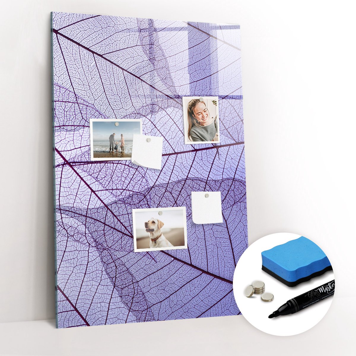 Tulup Whitebord - Bladstructuur - 60 x 90 cm - Paars Magnetisch Wandbord - Gratis 5 Sterke Magneten + Whiteboard Marker & Wisser - Scandinavisch Design Bord - Memobord Magnetisch - Notitiebord Werkplek