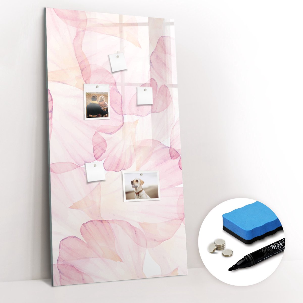 Tulup Whitebord - Aquarel bloemblaadjes - 60 x 120 cm - Roze Magnetisch Bord Kind - Gratis 5 Sterke Magneten + Whiteboard Marker & Wisser - Minimalistisch Prikbord - Magneetbord Design - Notitiebord Werkplek