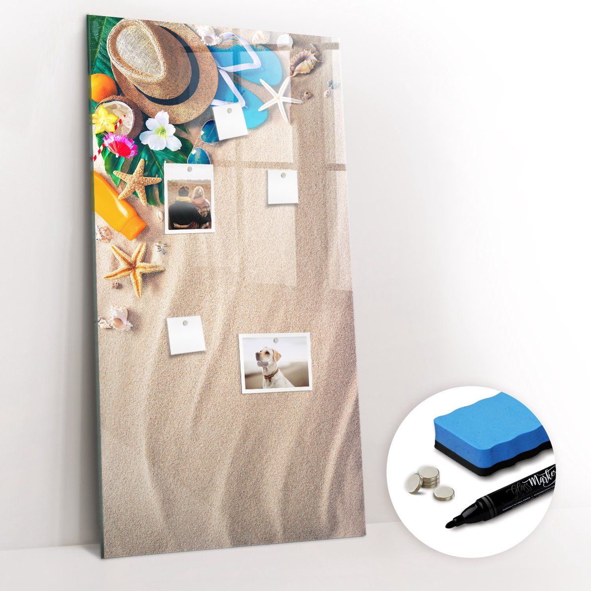 Tulup Whitebord - Zandstrand - 60 x 120 cm - Beige Foto Magneetbord - Gratis 5 Sterke Magneten + Whiteboard Marker & Wisser - Wanddecoratie Kantoor - Magneetbord Rechthoekig - Inspiratiebord Kantoor