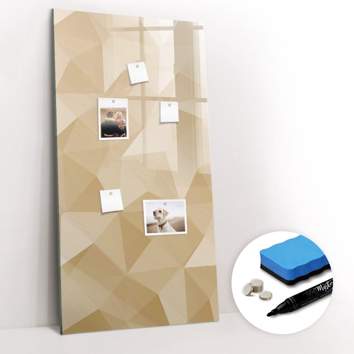 Tulup Whitebord - Abstracte pastelkleurige driehoeken - 60 x 120 cm - Geel Magnetisch Memobord - Gratis 5 Sterke Magneten + Whiteboard Marker & Wisser - Interieur Accessoires Kantoor - Memobord Keuken - Productiviteit Tools
