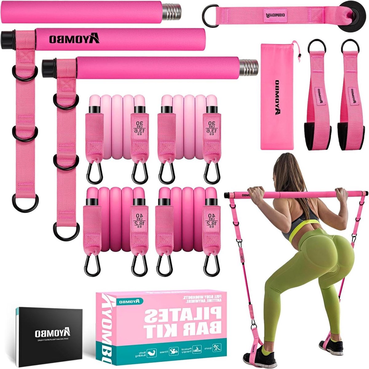 Pilates Barkit - Trainingsapparatuur - Thuistraining - Verstelbare Weerstandsbanden - Tot 70 Pond - Roze