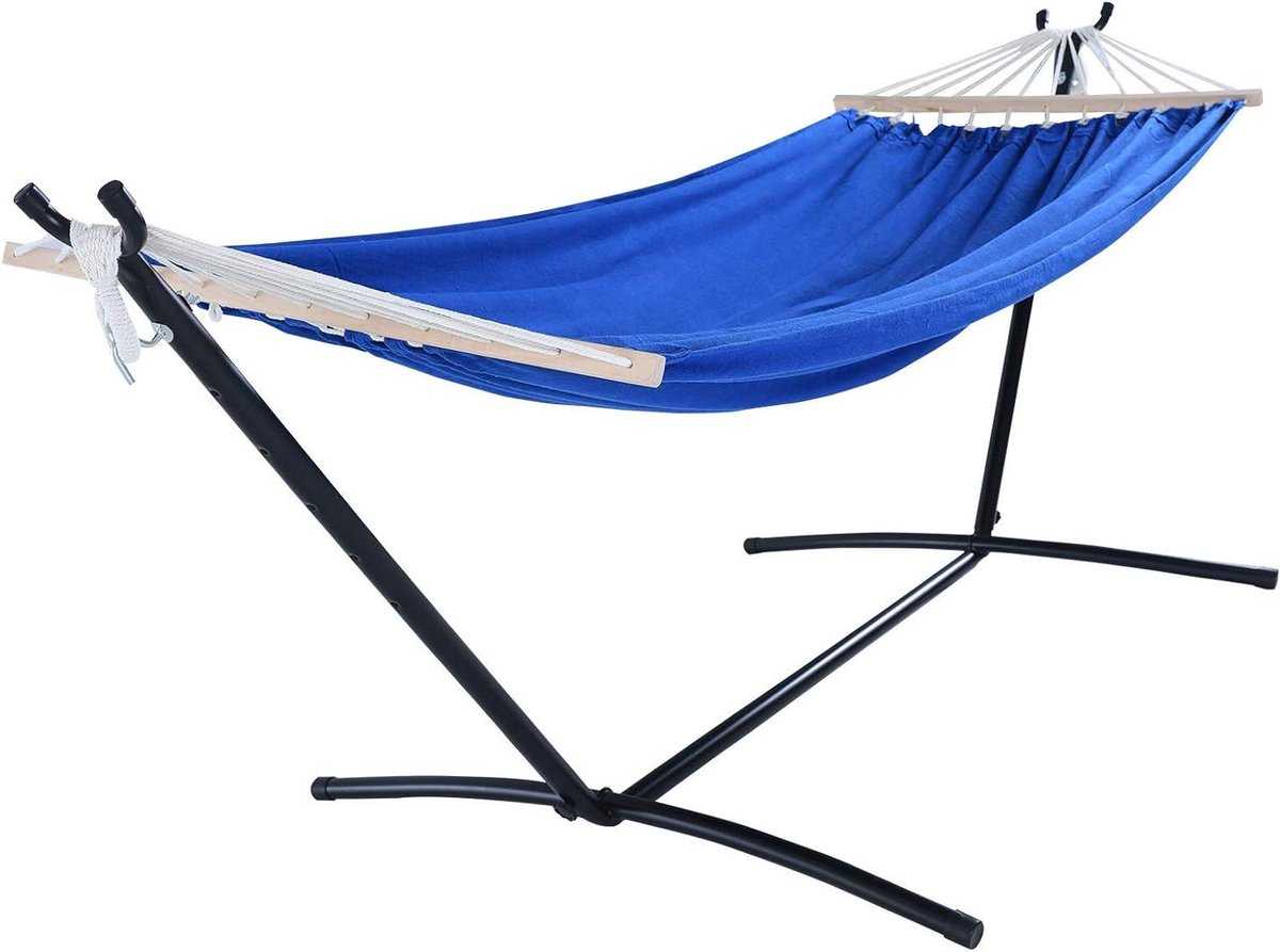 Verstelbare Hangmat - Dubbele Hangmat - Ontspanning Buiten - Inclusief Stalen Standaard - 550 Lbs Capaciteit - Marineblauw