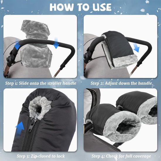Kinderwagen Handwarmers - Wandelwagen Mof - Winterse Uitjes - Waterdicht Winddicht - Universele Maat - Zwart — afbeelding 2