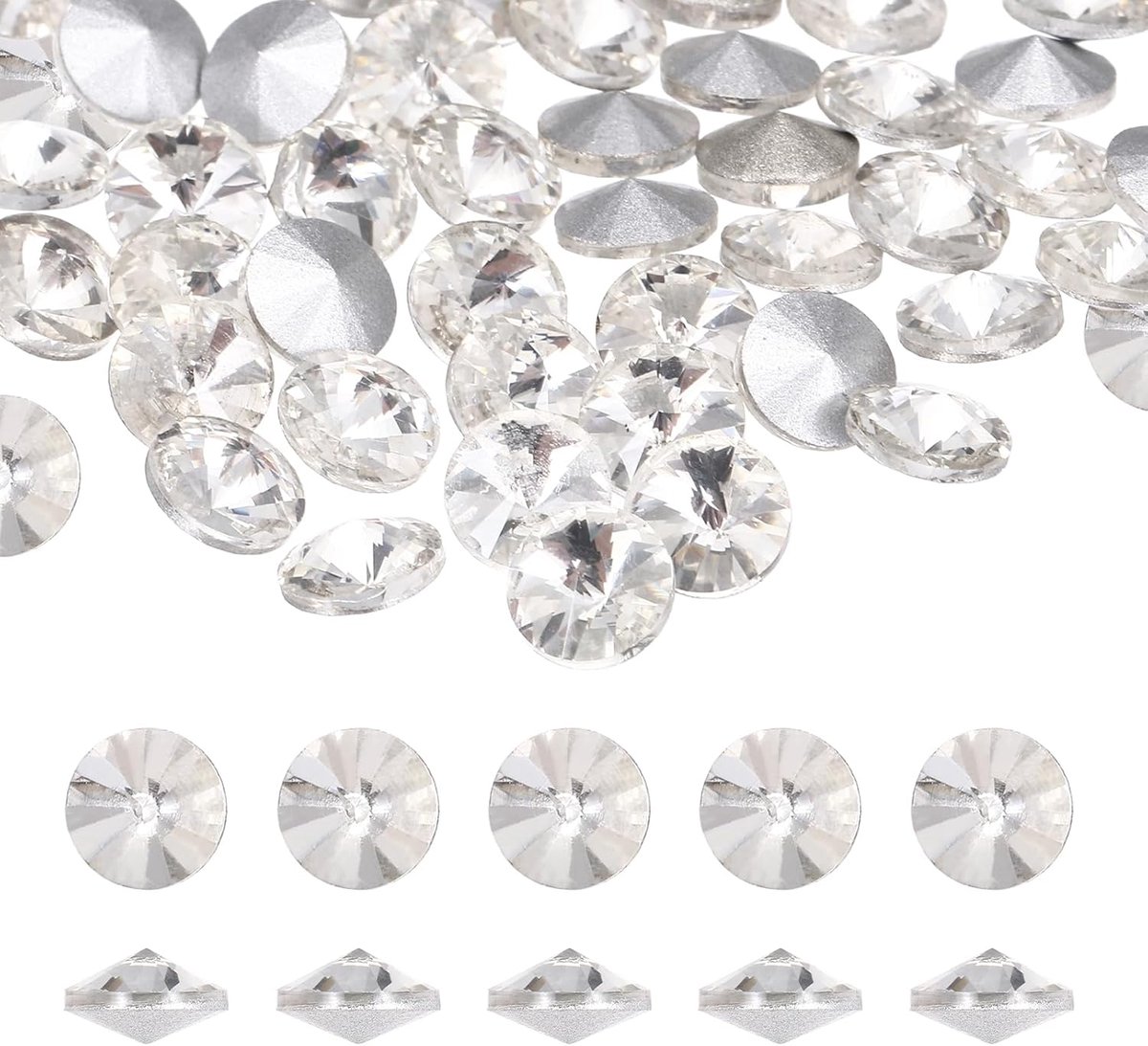 Strassteentjes met diamantjes, 50 stuks, 6 mm, ronde glazen strassteentjes, facetgeslepen kristal, cabochon-stenen voor nageldesign, knutselen, sieraden maken, telefoondecoratie, wit