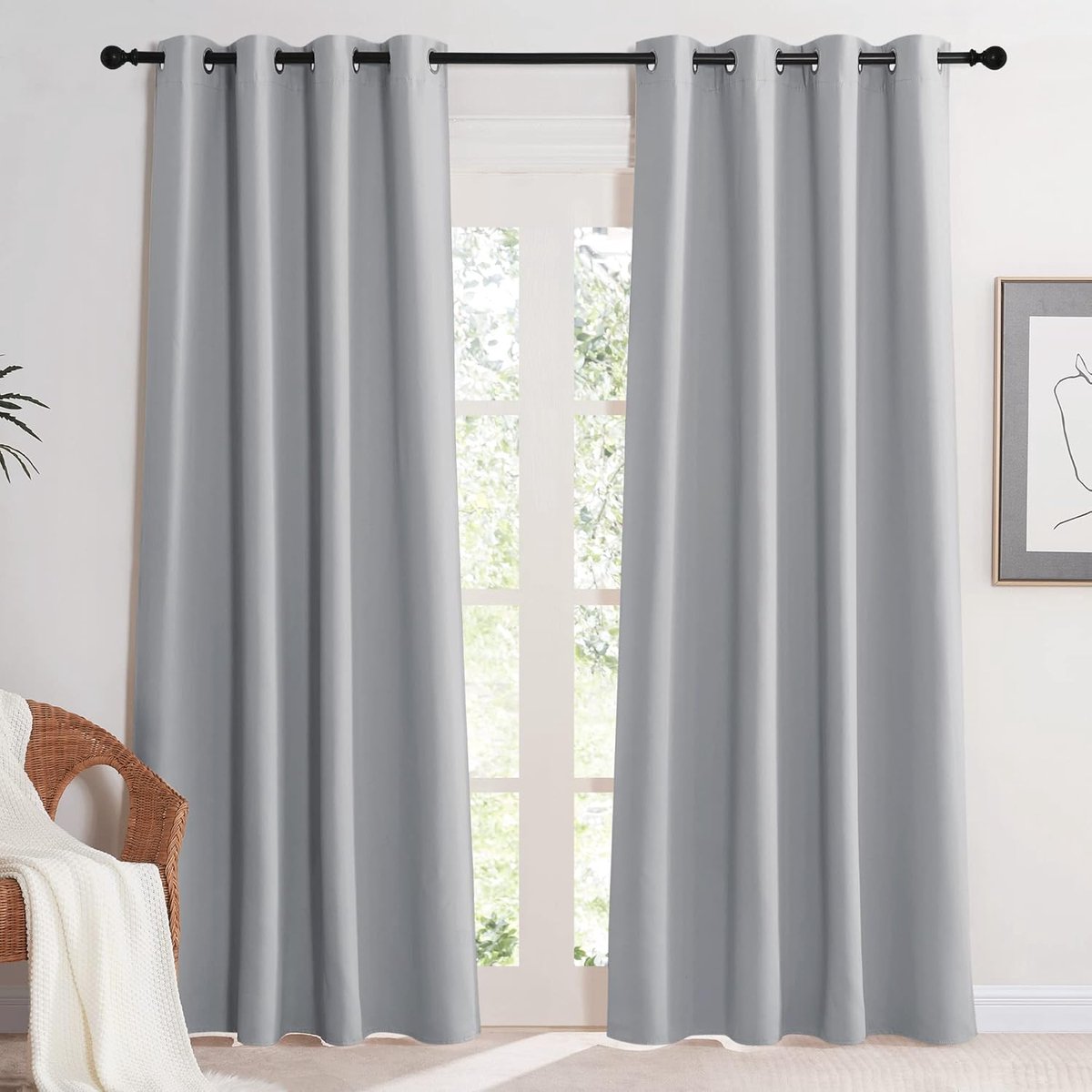 Panelen Verduisteringsgordijnen Gordijnen Warmte-en Koude-Isolerende Thermische,140B x 220H cm (2 Panelen),Zilvergrijs