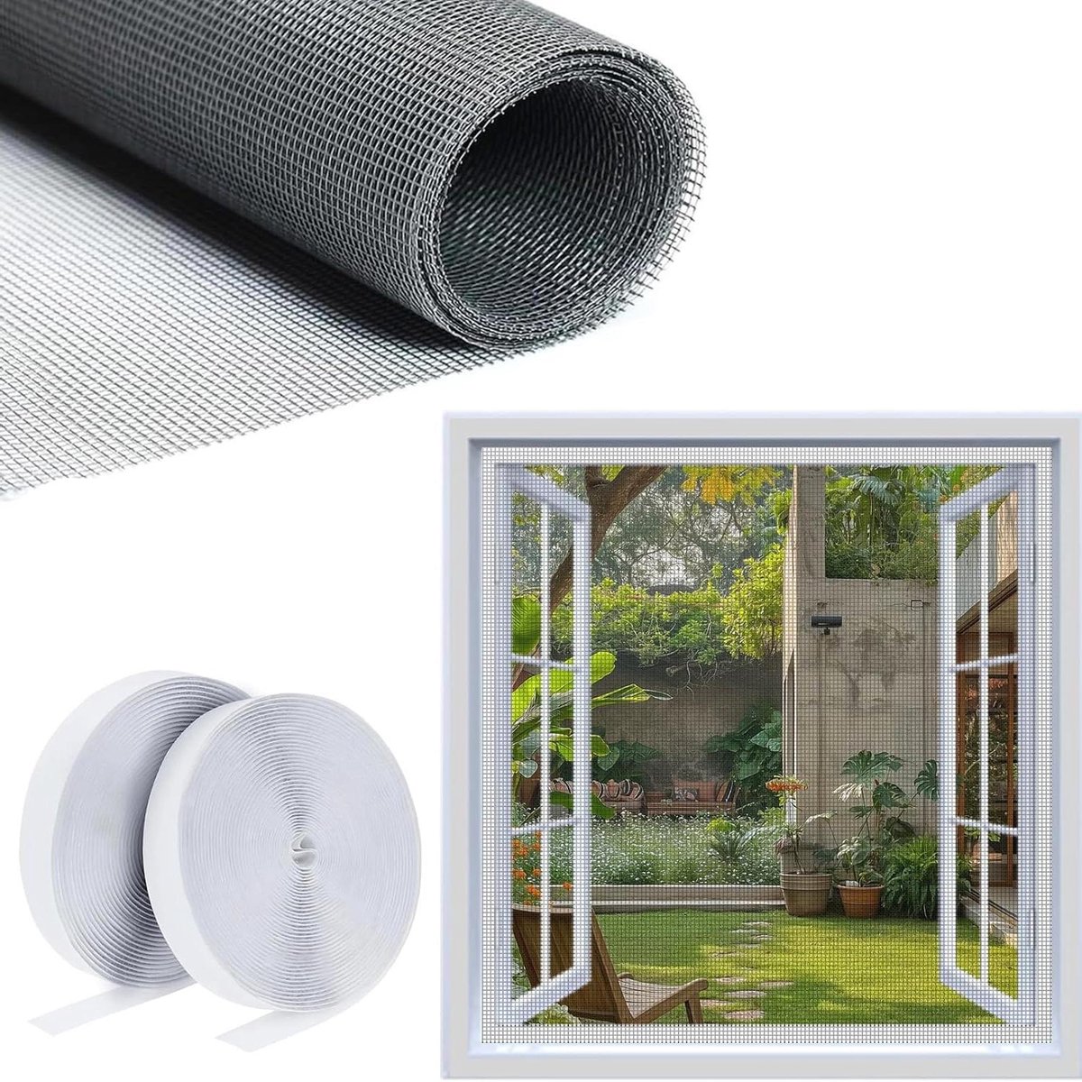 Horregaas Raam - Vliegengaas Raamdecoratie - Insecten Buiten Houden - Zelfklevend Fixatiesysteem - 130x150 cm - Wit