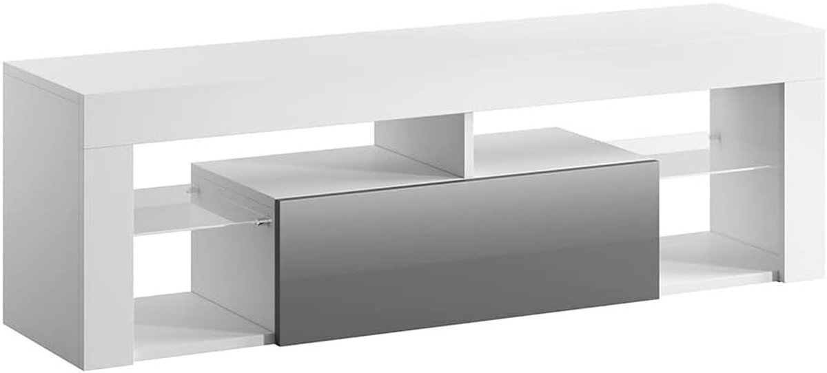 TV Kast - Dressoir Mediabox - Media Opslag - Decoratief Frame - 140 x 51 cm - Wit Mat Grijs Hoogglans