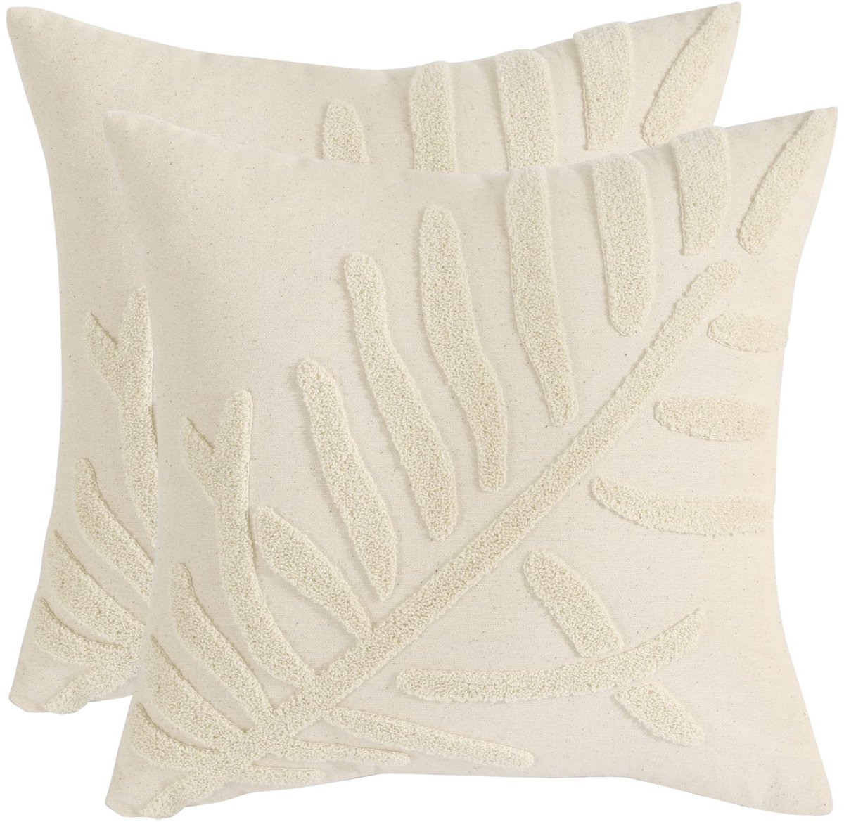 Lente decoratieve kussenslopen 40,6 x 40,6 cm, set van 2 geborduurde kussenslopen, boerderij, katoen, kussenslopen, huisdecoratie, vierkante bloemenkussensloop (beige één blad)