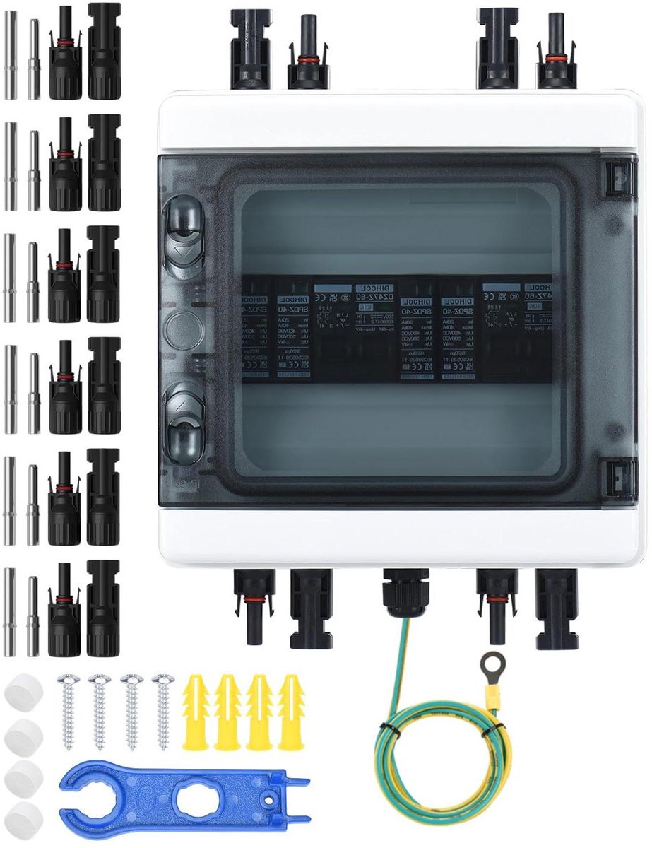 Overspanningsbeveiliging Kast - Zonne-aansluitkast DC - Zonnepanelen Beveiligen - IP65 Waterdicht - 2 snaren 500V - Grijs