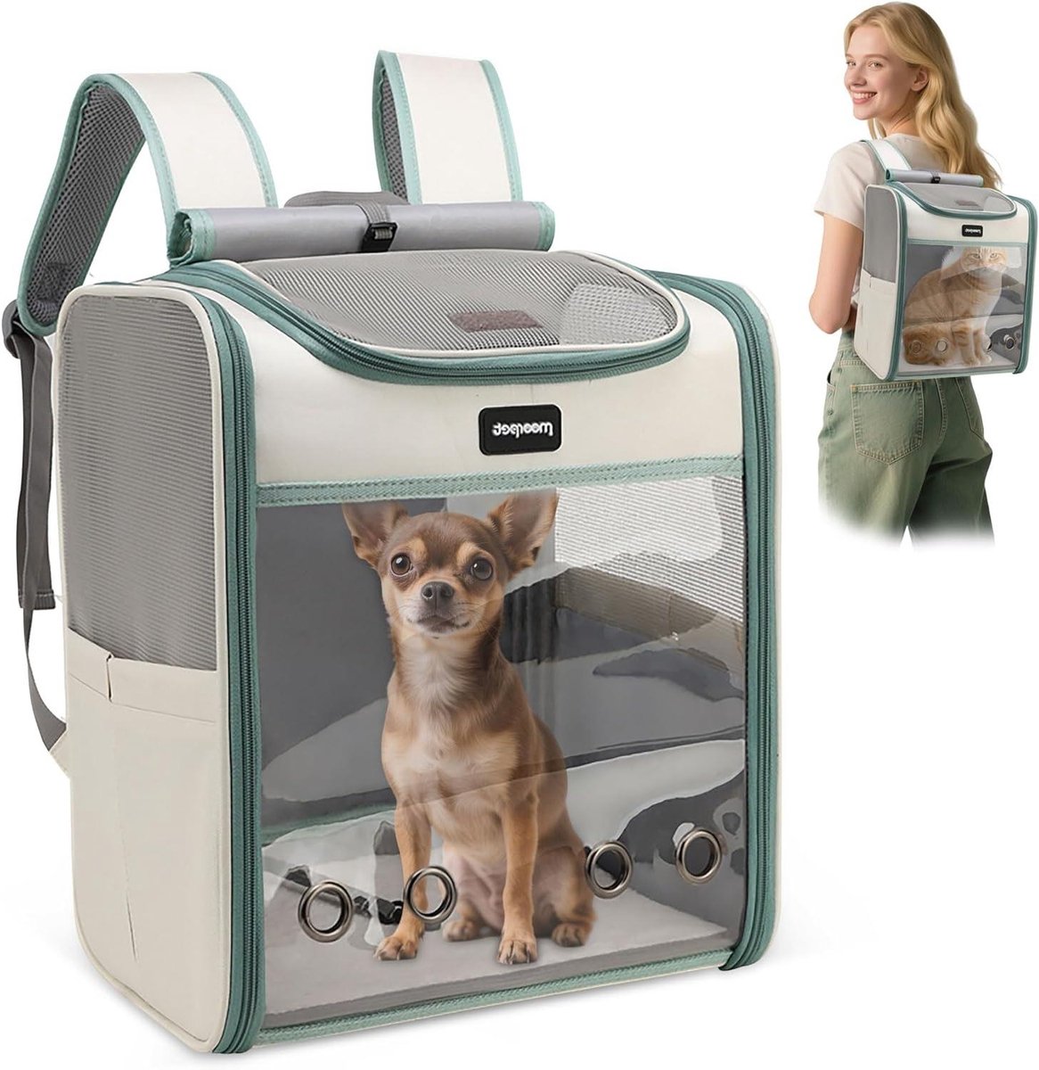 Huisdierrugzak - Draagtas Hond Kat - Reizen met Huisdier - Ademend en Opvouwbaar - 35 x 27 x 40 cm