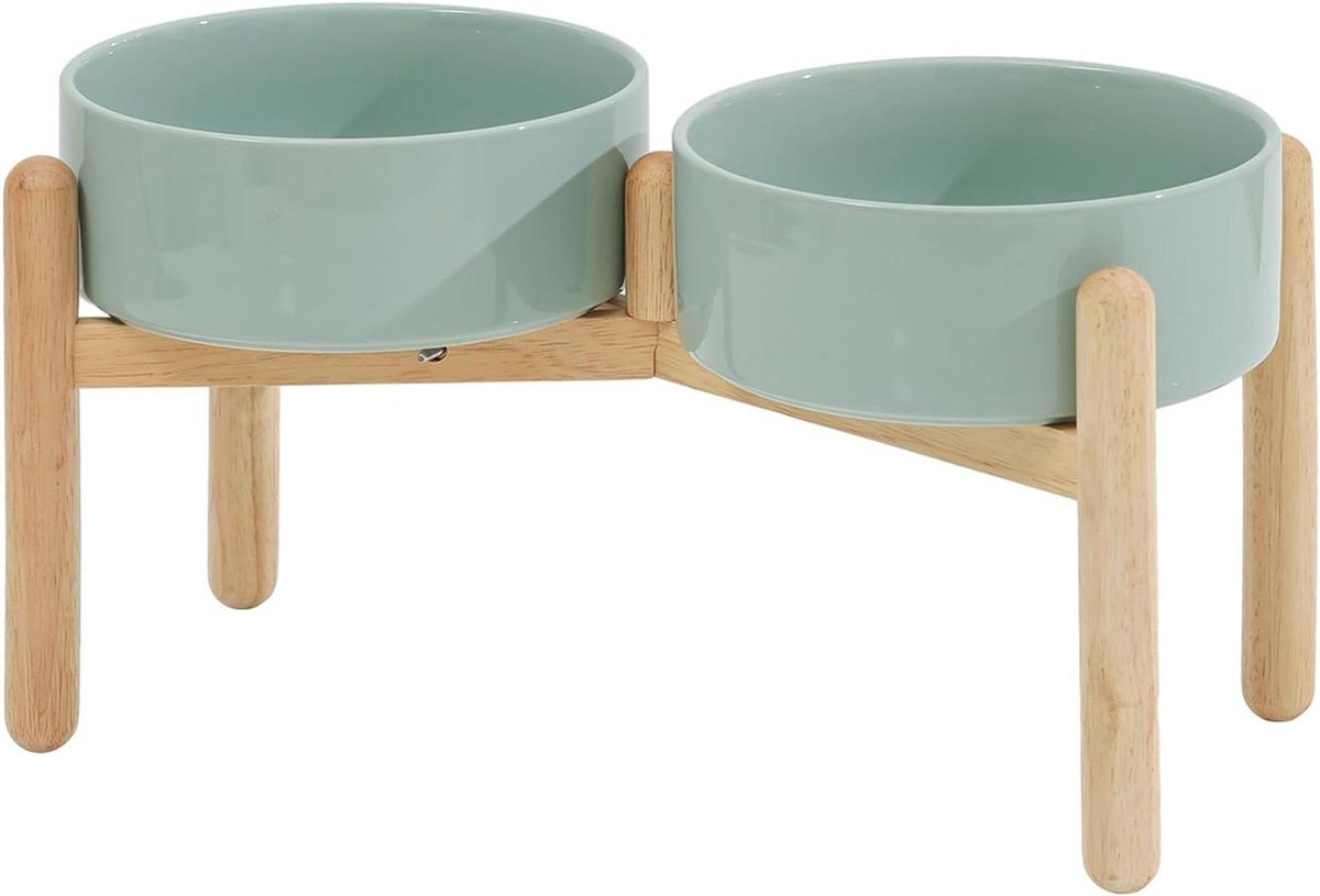 Keramische Hondenschaal - Dubbele Voerbak - Honden Voeden - Verhoogd Design - 208 cm - Lichtgroen