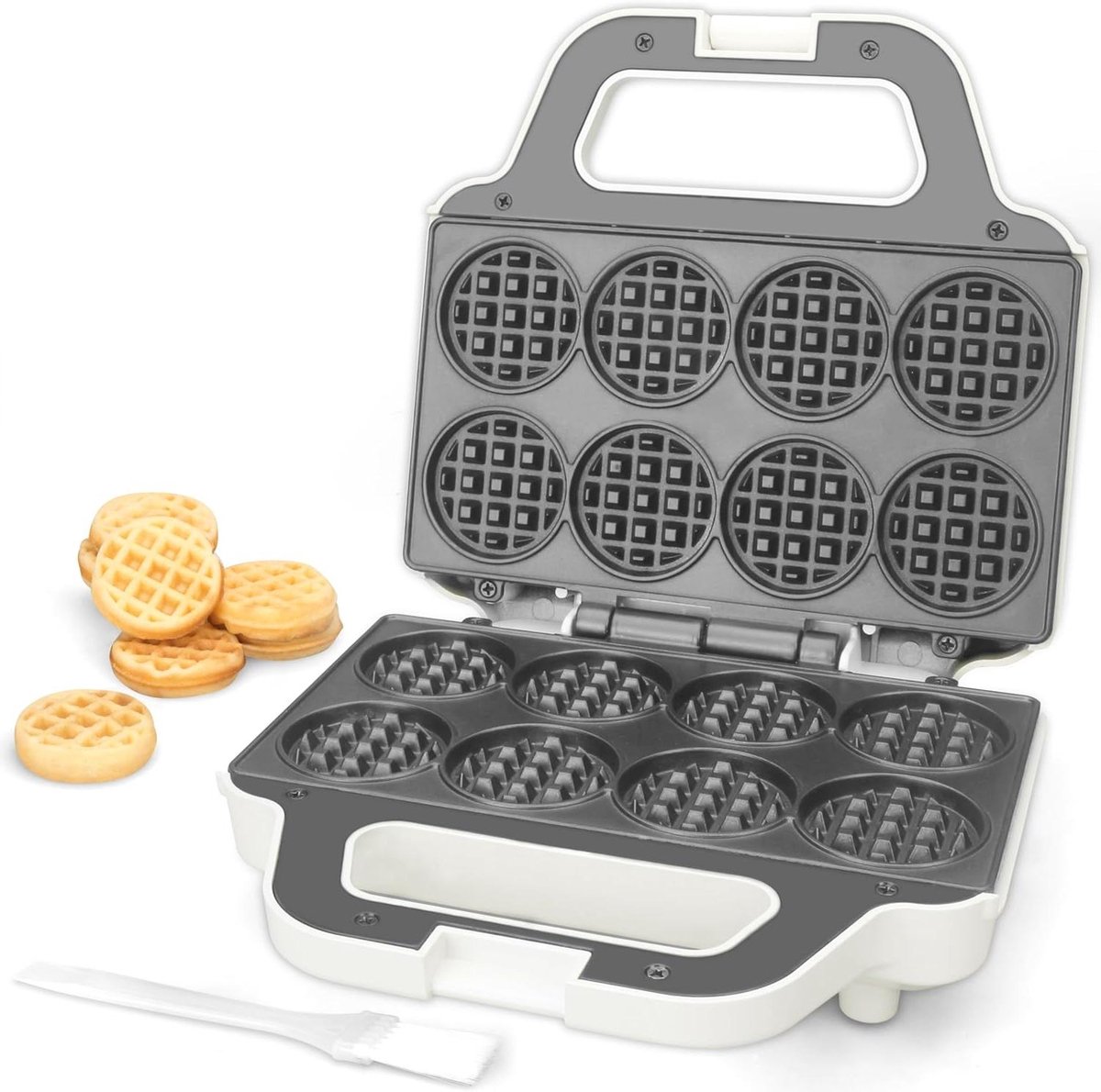 Mini Wafelijzer - Kleine Wafelmaker - Lekkere Wafels Maken - Antiaanbaklaag - 8 x 5 cm - Wit