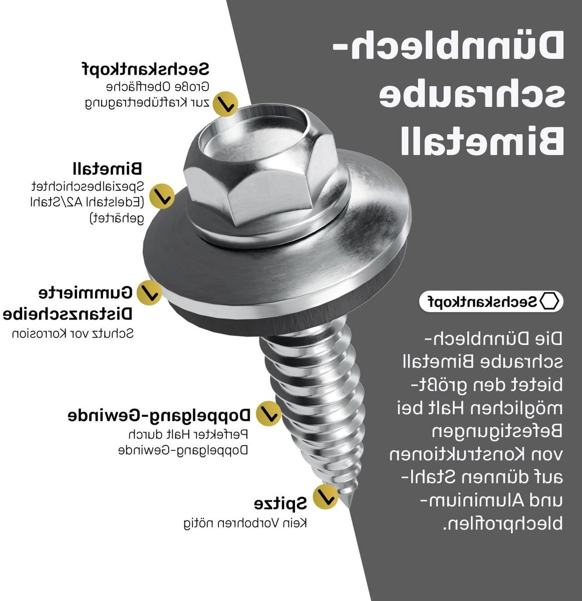 Metaalschroeven Bimetal - Zelfsnijdende Schroeven - Metaalbevestiging - Roestvrij Staal A2 - 6 x 25 mm - Grijs