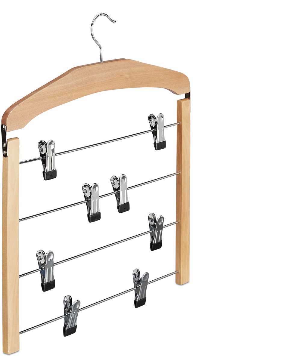 2 x rokhangers, meervoudig, broekhanger hout, 360° draaibare haak, kledinghanger, antislip, HBT 45,5 x 39 x 2,5 cm, zilver/naturel
