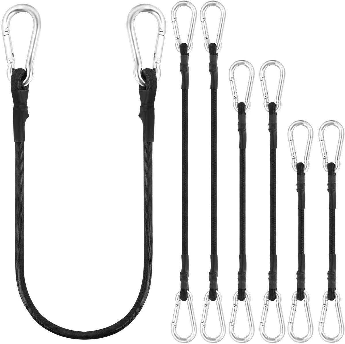 Verstelbare Elastische Straps met Haakjes, Set van 6, 8 mm x 45 cm, Ideaal voor Fietsen, Motoren en Bagagebevestiging