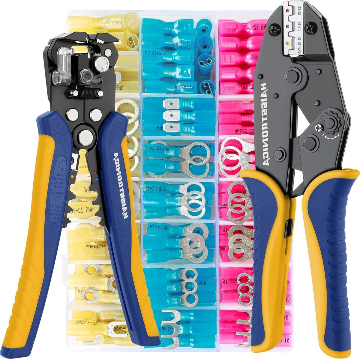 Krimpgereedschapset - Krimptang set - Elektrische verbindingen maken - Met 280 Krimpconnectoren - 0.25-6 mm² - Rood Blauw Geel