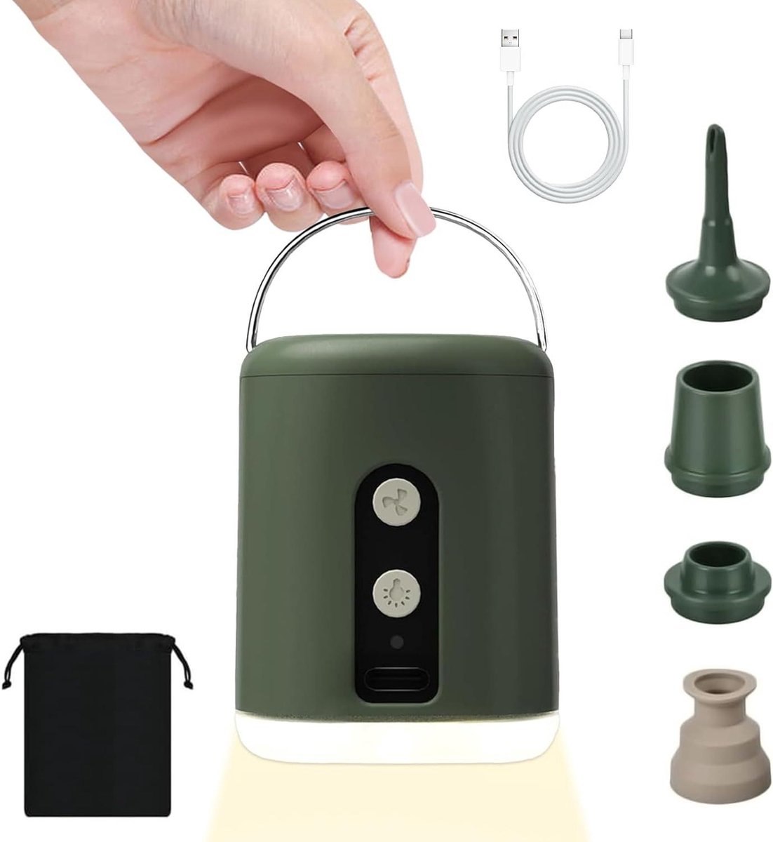 Elektrische Luchtpomp - Draagbare Mini Pomp - Opblaasartikelen Vullen - Driefunctioneel met LED - 1600 mAh - Groen