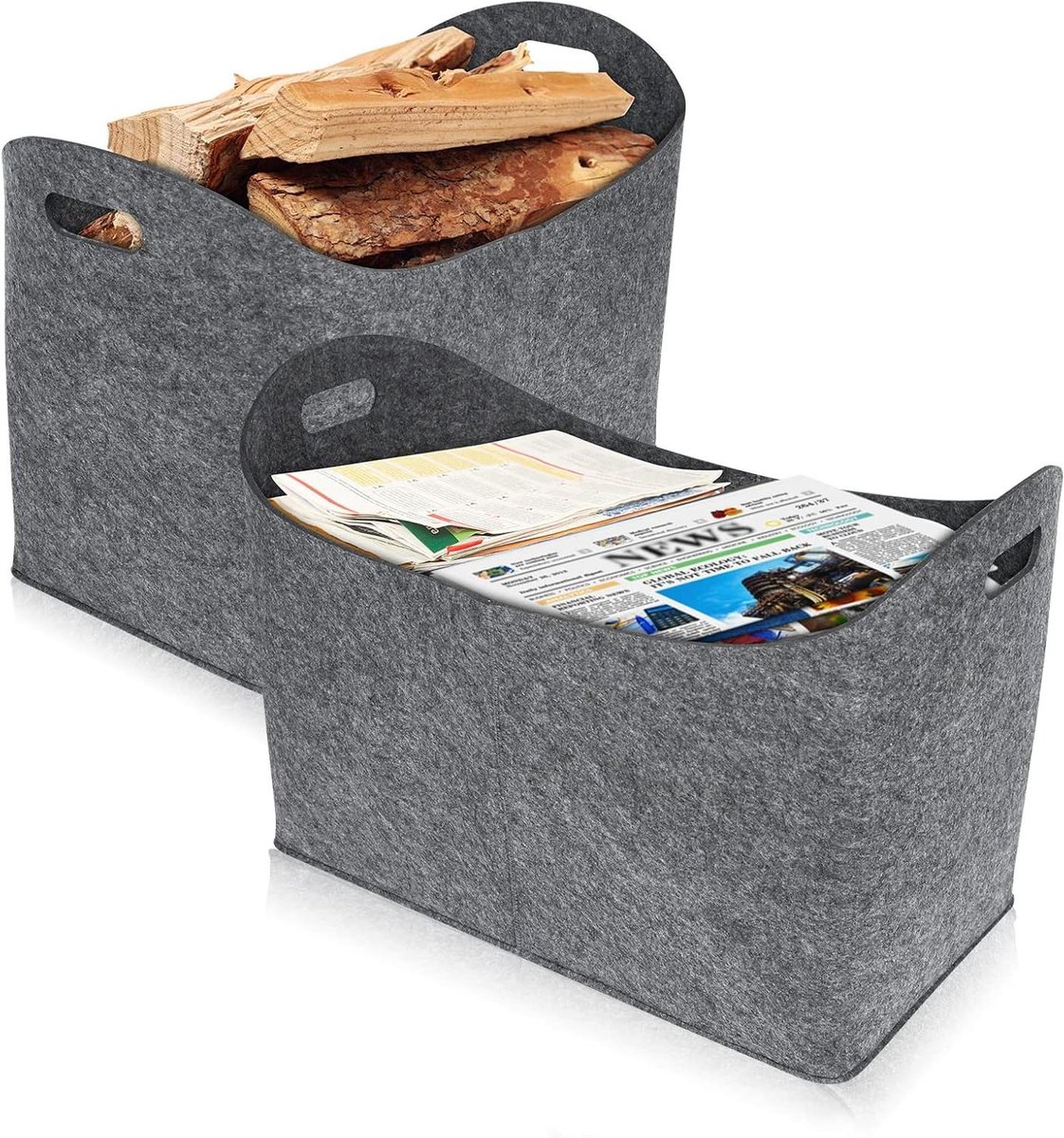 Haardhouttas Vilt - Houtmand Mand - Haardhout Opslag - Versterkte Naden - 55 x 30 x 40 cm - Lichtgrijs