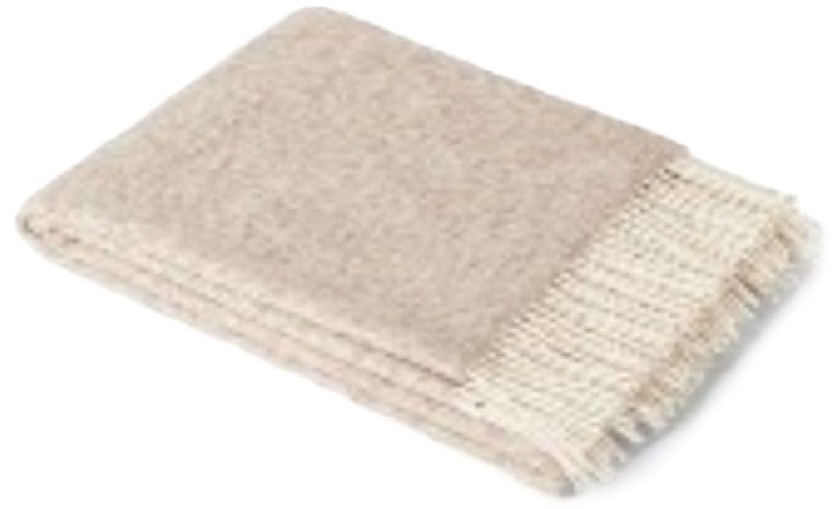 Plaid-Mohair-deken mohair-wol taupe-wit L 140 cm B 180 cm