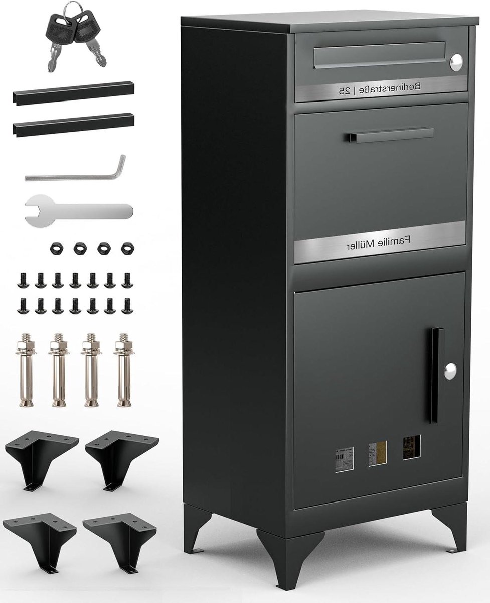 Staande Brievenbus Pakketbox - Pakketbrievenbus Buiten - Veilige Post Ontvangen - XXL Pakketvak - 110 cm Hoog - Antracietgrijs