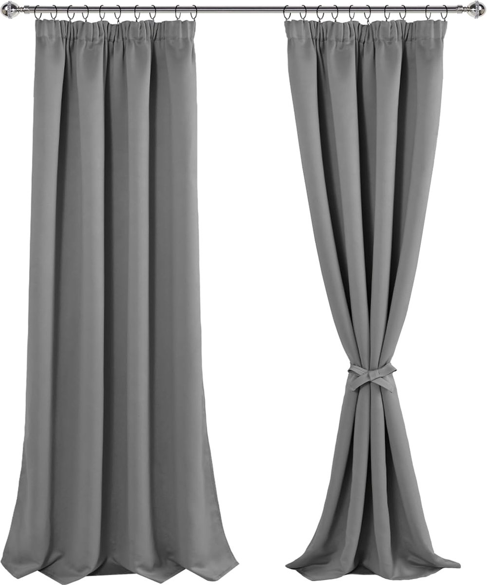 Gordijnen met plooiband, verduisteringsgordijnen, woonkamer, gordijn, ondoorzichtig, slaapkamer, thermogordijn, h 260 x b 140 cm, set van 2, grijs