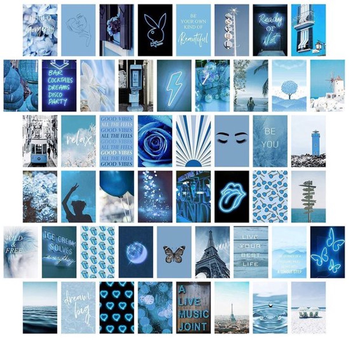 Onf3 - Wandcollageset - Esthetische afbeeldingen - 50 stuks - Blauwe