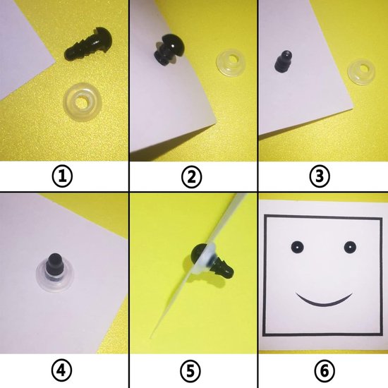 Ogen met sluitringen, 6 mm, zwart, kunststof, speelgoedogen voor poppenmaken, speelgoed, accessoires, doe-het-zelf — afbeelding 2