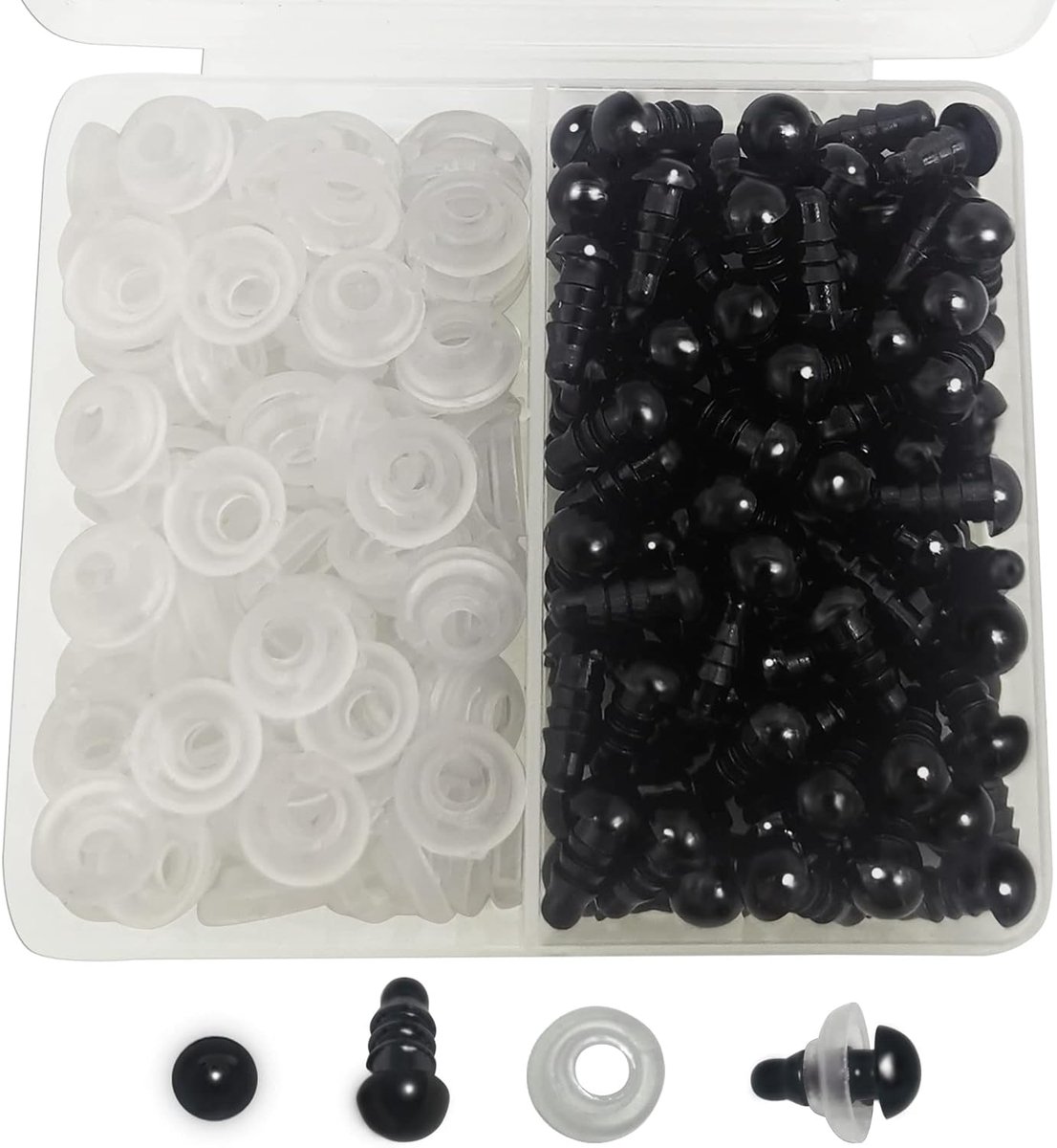 Ogen met sluitringen, 6 mm, zwart, kunststof, speelgoedogen voor poppenmaken, speelgoed, accessoires, doe-het-zelf