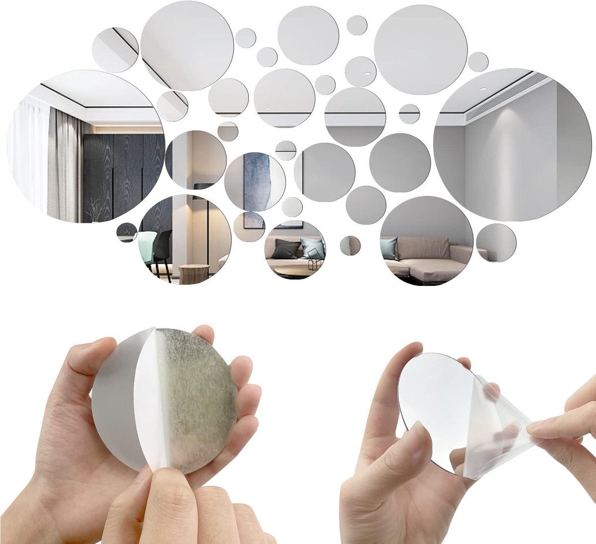 32 ronde acryl spiegelmuurstickers - verwijderbaar, doe-het-zelf, met 4 I-vormige nagels, voor thuis, slaapkamer achtergrond decoratie