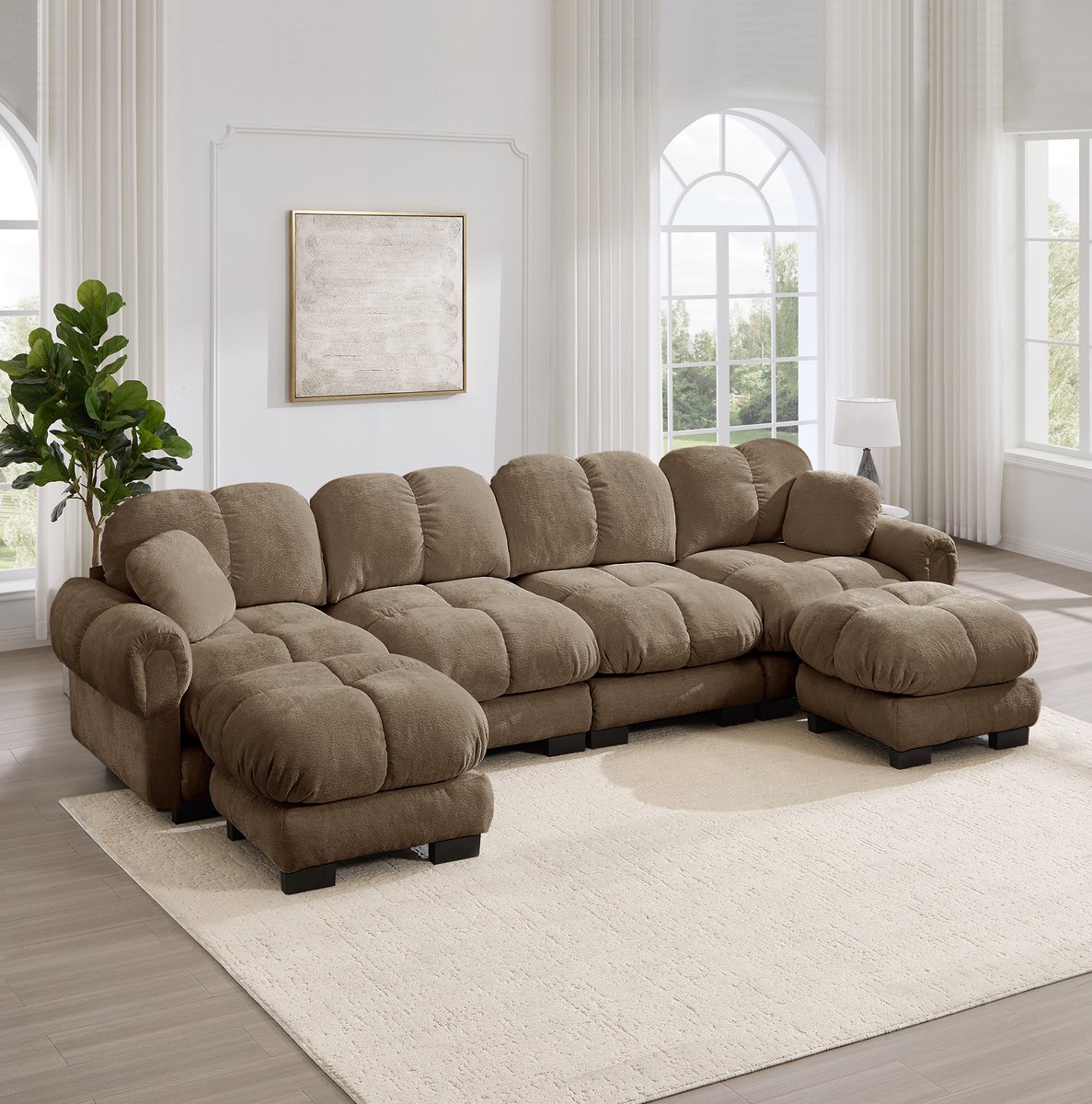 HAUSS SPOLE U Bank - Modulaire Hoekbank Met 2 Verplaatsbare Ottomans - Zacht En Ondersteunend - Voor Woonkamer En Lounge - Chenille Bruin