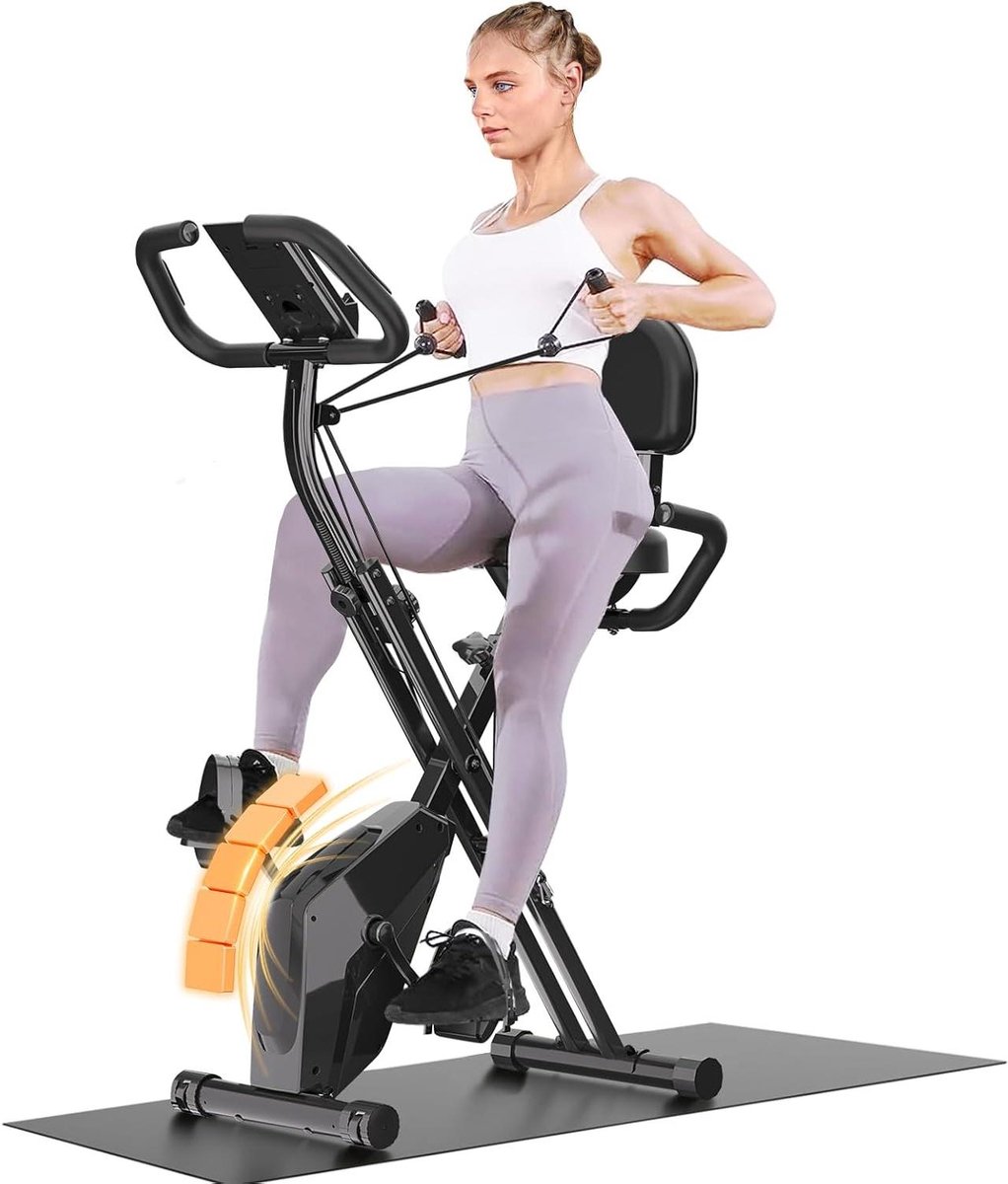 Hometrainer Inklapbaar - Fitnessfiets Indoor Fiets - Thuis Trainen - 4-in-1 Body Workout - 150 kg capaciteit - Donker
