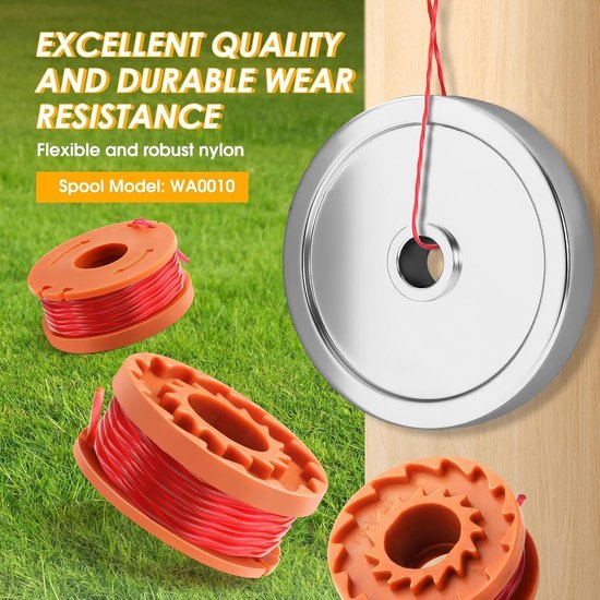 Grasmaaier spoelen - 6 spoelen + 2 hoes - Maaidraadhaspels - trimmerdraad - Geschikt voor WORX grasmaaiers - 1,65 mm diameter, 3 m lengte van Merkloos	 — afbeelding 3