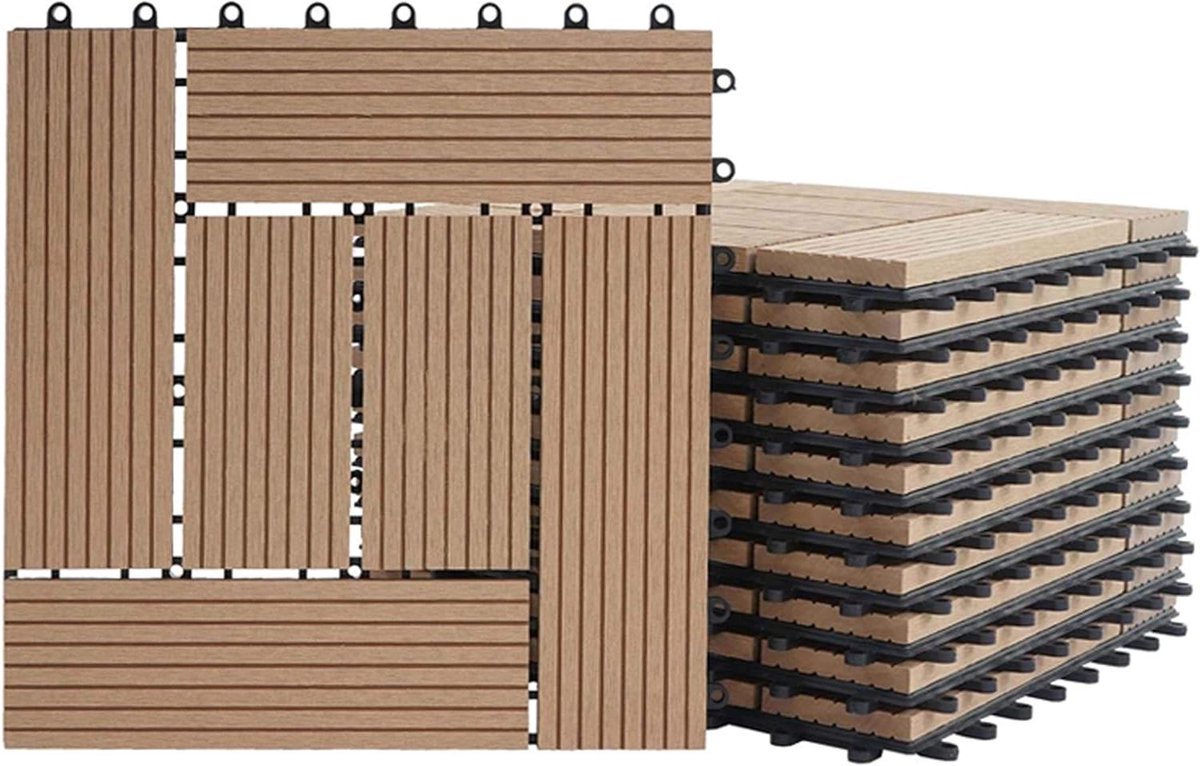 WPC vloertegels - Houtcomposiet tegels - Balkon terras - 3D structuur - 11 stuks 30x30cm - Teak