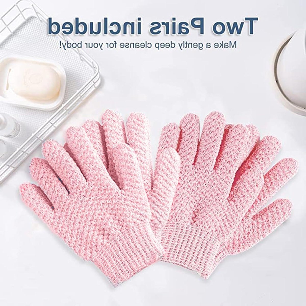 Scrubhandschoenen - Exfoliërende handschoenen - Dode huid verwijderen - Zachte en heldere huid - 4 stuks - Roze