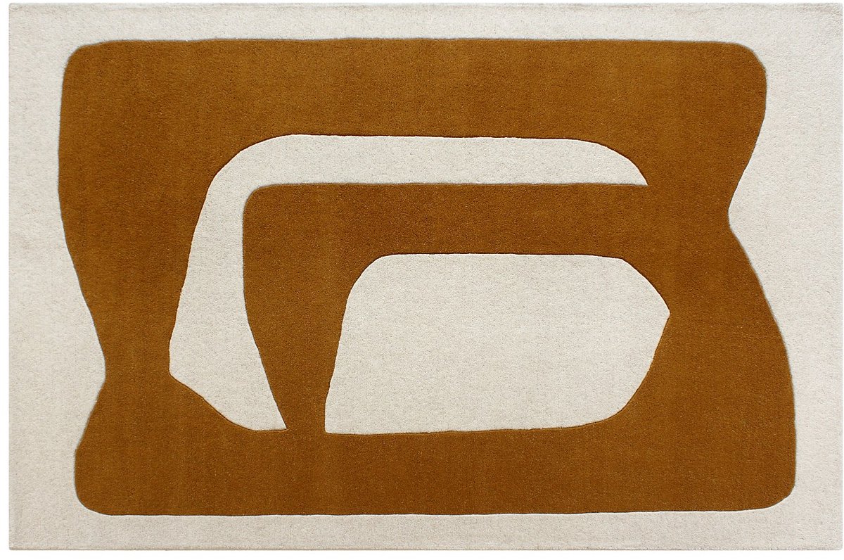 Vente-unique Getuft vloerkleed 100% wol met abstracte motieven - 160 x 230 cm - Bruin en wit - 2400g/m² - AVOLTO