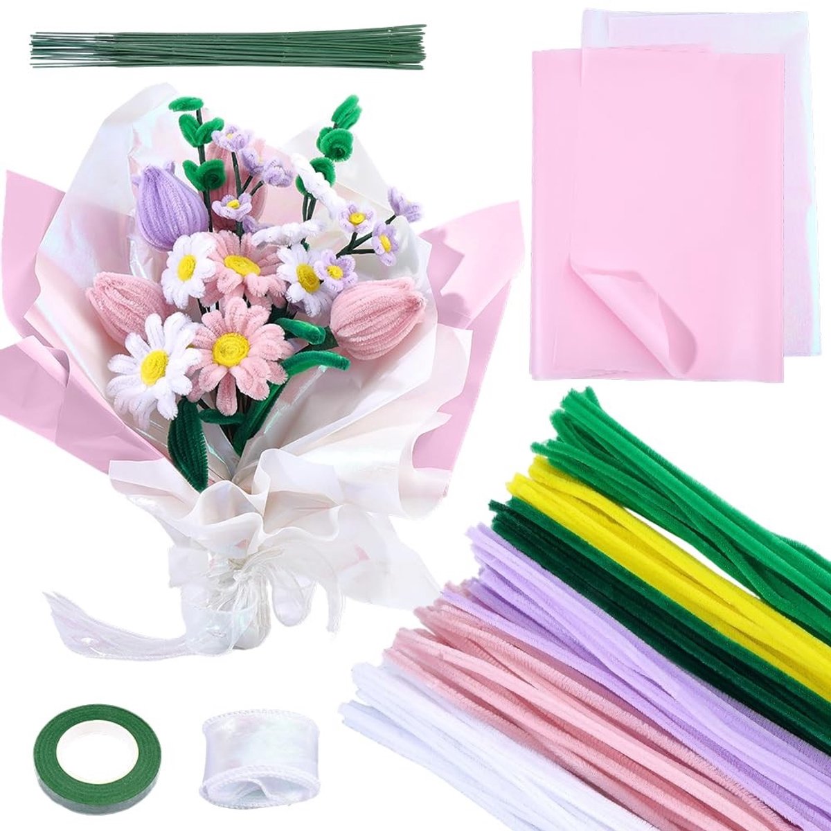 160 Stuks Pijpenragers voor Creatieve Knutselprojecten met Video Tutorial voor Bloemen en Boeketten, Ideaal voor DIY Kunst en Creatieve Cadeaus