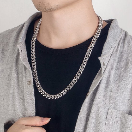 Massieve Cubaanse halsketting, breed, 10 mm, 925 sterling zilver, Cubaanse ketting, 40 - 80 cm, grote rock, punk, hiphop, Miami, cadeau, sieraden, feest, verjaardag voor heren — afbeelding 2