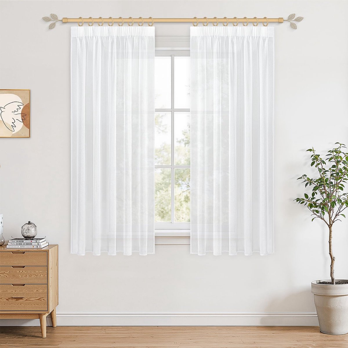 Gordijn wit transparant met plooiband 175 x 140 cm (H x B) gordijnen wit semi-transparant gordijnen woonkamer modern set van 2 voor slaapkamer, winkel, keuken en kinderkamer jongens