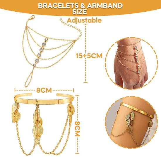 vingerring stapelset voor armband en armband goud strass slave kettingarmband vintage gelaagd kwastje armband personaliseren handketting, geschenken waarzegster kostuum — afbeelding 5