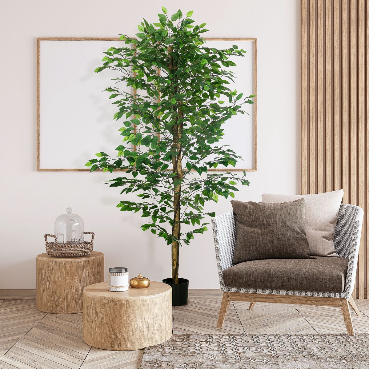 MEUNIQ Kunstmatige ficusboom 180 cm met pot, realistische kunstplant met 1260 bladeren, onderhoudsvriendelijk, voor binnen & buiten, groen