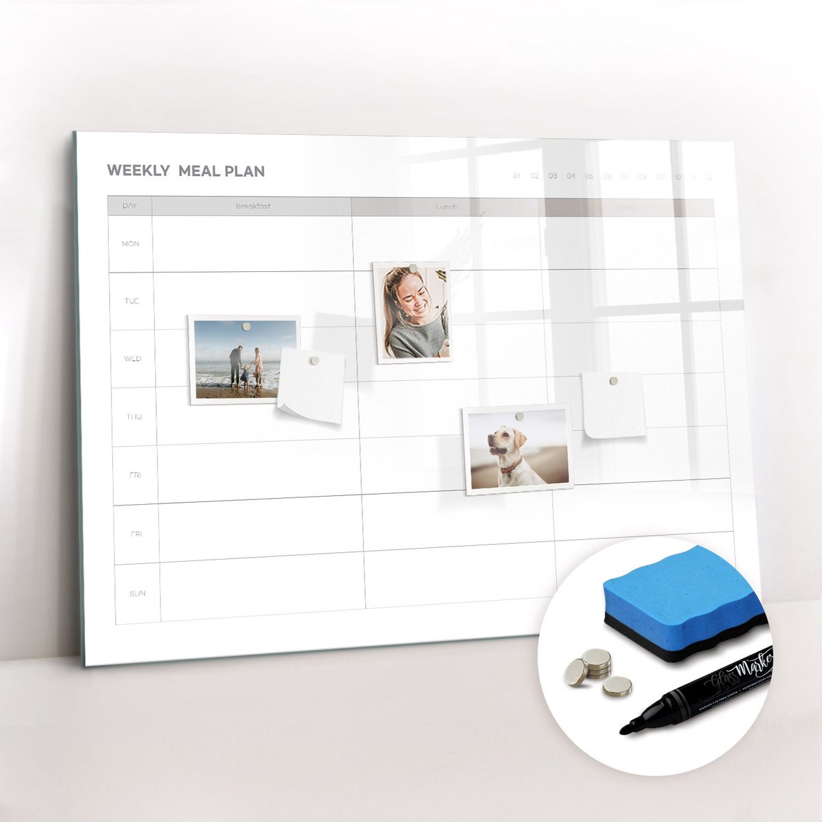 Tulup Whitebord - Een eenvoudig menu - 100 x 70 cm - Beige Magnetic Board - Gratis 5 Sterke Magneten + Whiteboard Marker & Wisser - Scandinavisch Design Bord - Memo Bord - Planning Muur