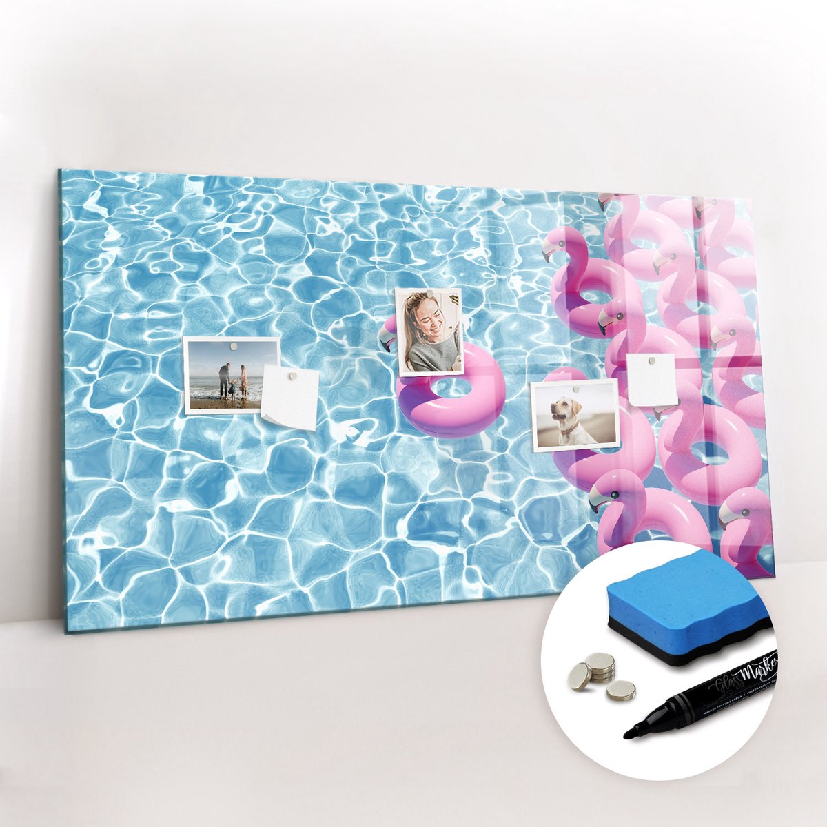 Tulup Whitebord - Paardenbloemflamingo's - 120 x 60 cm - Roze Magnetisch Wandbord - Gratis 5 Sterke Magneten + Whiteboard Marker & Wisser - Wanddecoratie Kantoor - Memobord Magnetisch - Inspiratiebord Kantoor
